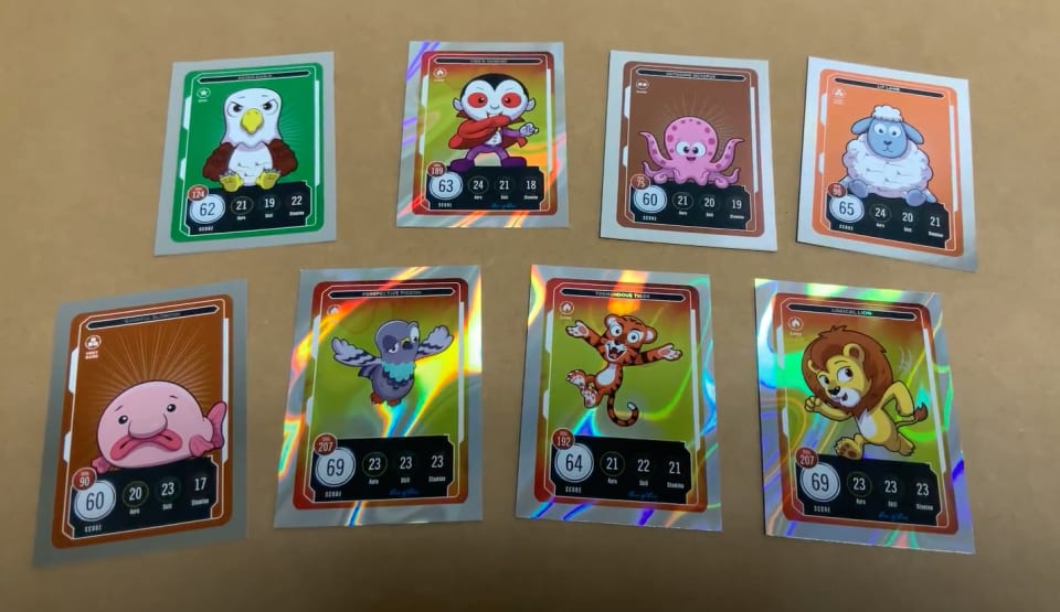 Special foil cards for Rare /500 (Octopus, Blobfish), Very Rare /100 (Lit Lamb), Epic /25 (Eagle), and four different Lava 1/1s!