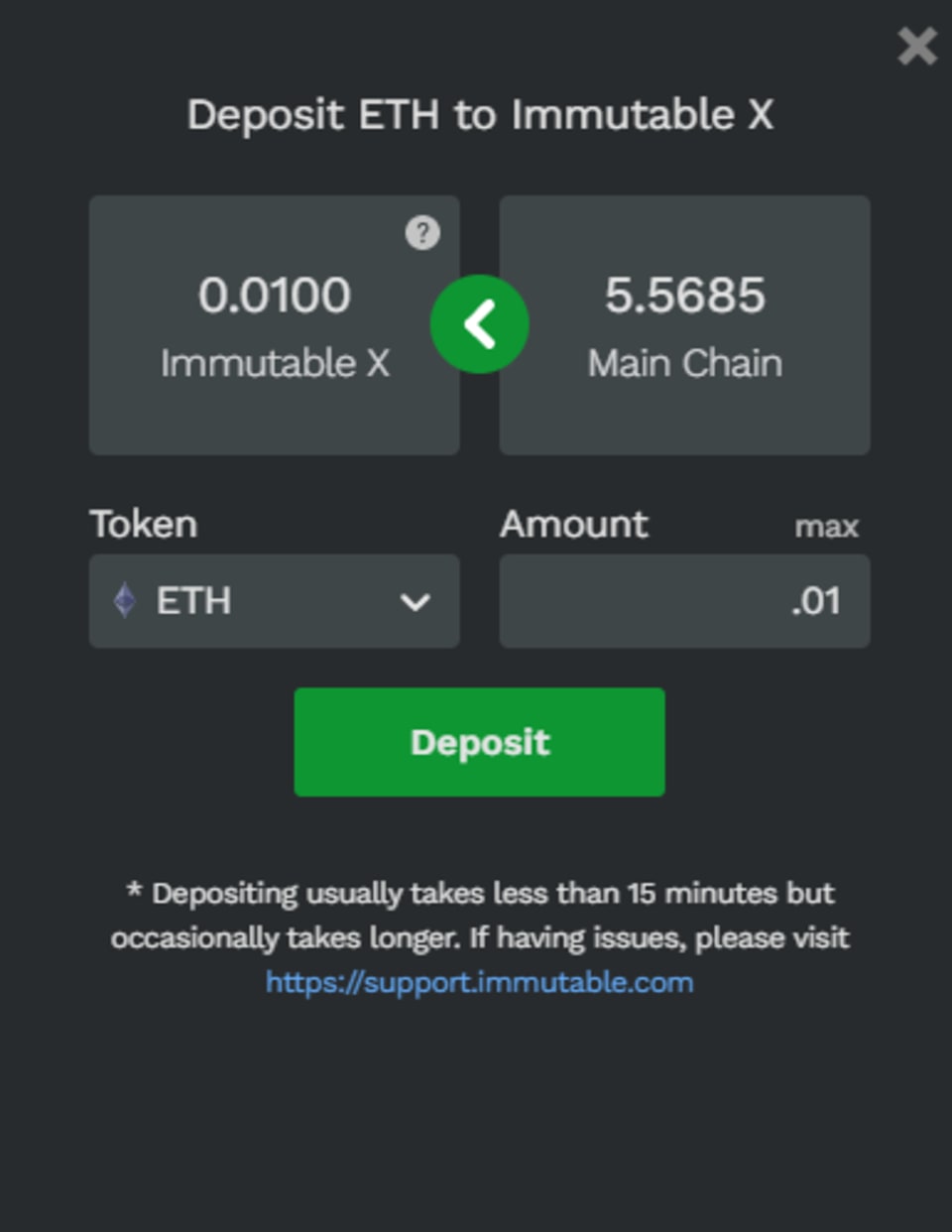 TokenTrove deposit image
