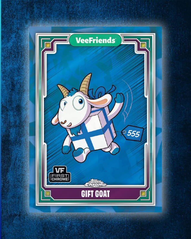 While the Gift Goat card is NOT found in Sapphire boxes, the Gift Goat Sapphire Card is the first Topps Chrome card of Gift Goat, as it was not in the Topps Chrome 2025 set. This card was exclusively gifted to recipients of Gift Goat 17.