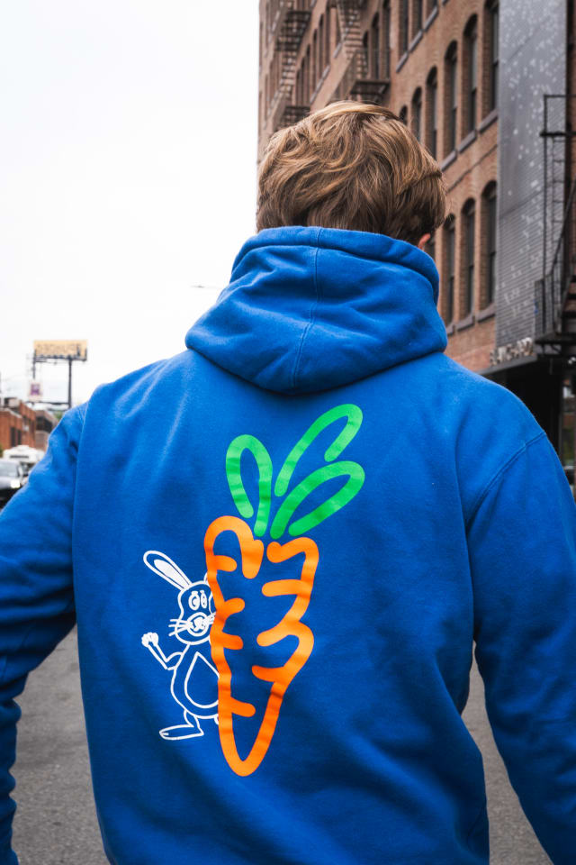 Self aware on the streets while rocking the Anwars Carrots collection hoodie