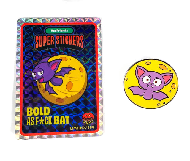 Bold as Heck Bat Halloween 2023 Pin and Super Sticker