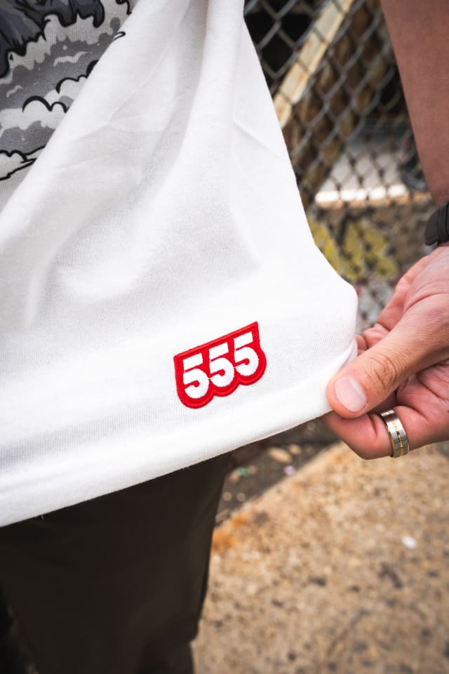 All 555 Tees come with a 555 patch, signifying their limited nature