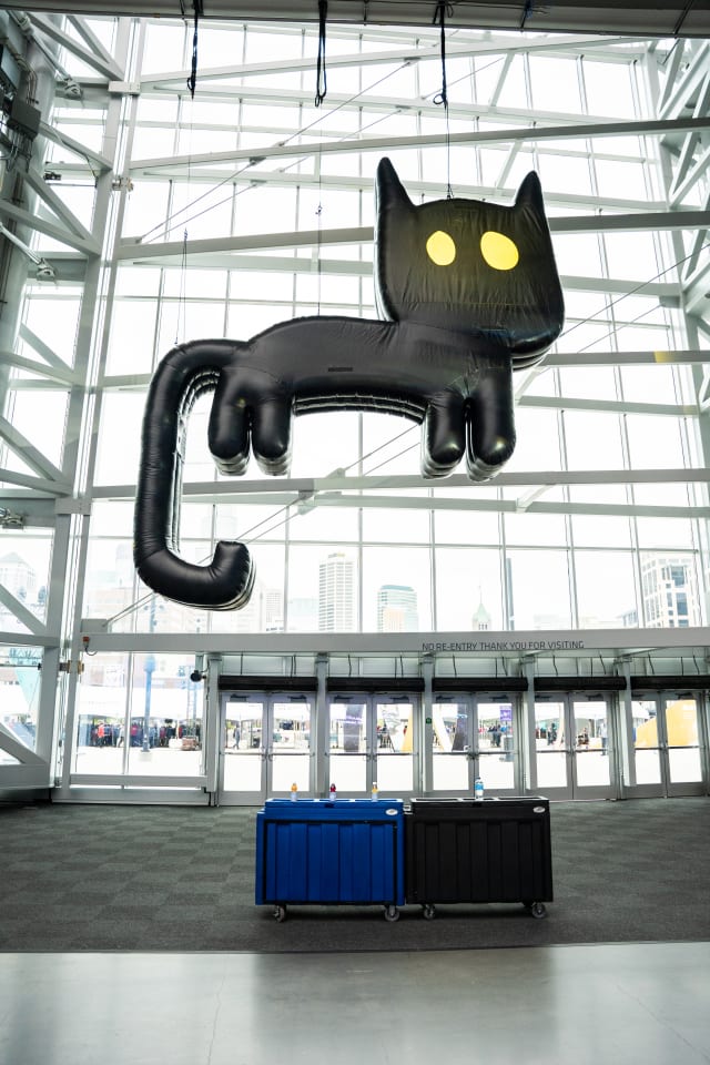 The Very, Very, Very, Very, Lucky Black Cat looks over US Bank Stadium during VeeCon 2022
