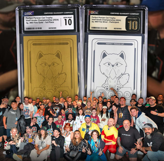 All participants in the 2024 VeeFriends TCG Championship went home with a limited-edition Silver Perfect Persian Cat trophy card, with the champion taking home the 1/1 Gold Trophy Card.