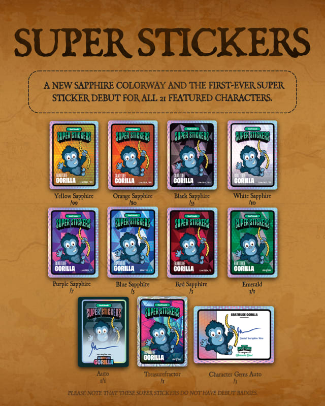 Debut Super Stickers for each character, with 4 1/1s to chase!