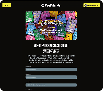 Enter your code here for a chance to win 1 of 15 VeeFriends Series 2 Spectacular NFTs