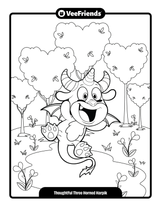 Thoughtful Three Horned Harpik Coloring Page